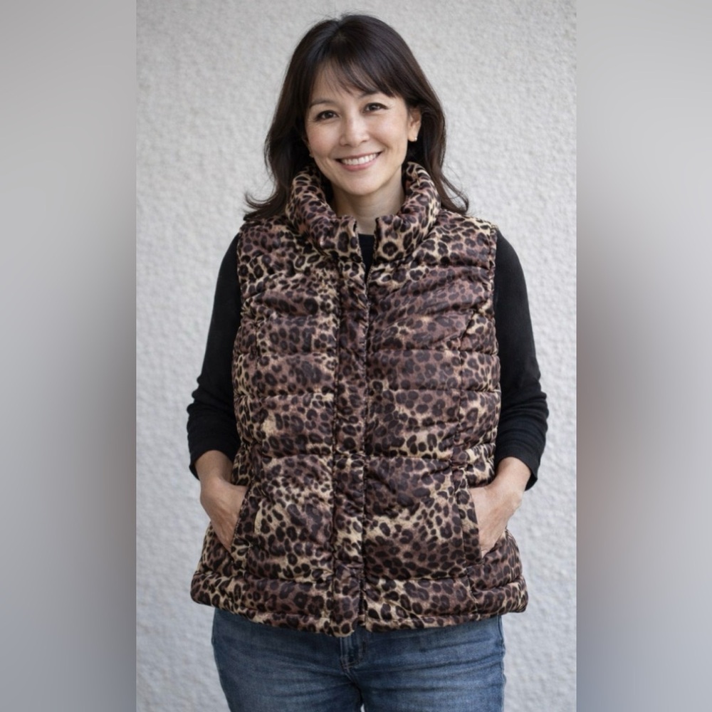 🖤 NEW Charter Club Leopard Print Women's Puffer Vest - Petite Small